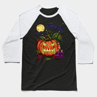 Bright glowing Halloween pumpkin, creepy Jack O Lantern Baseball T-Shirt